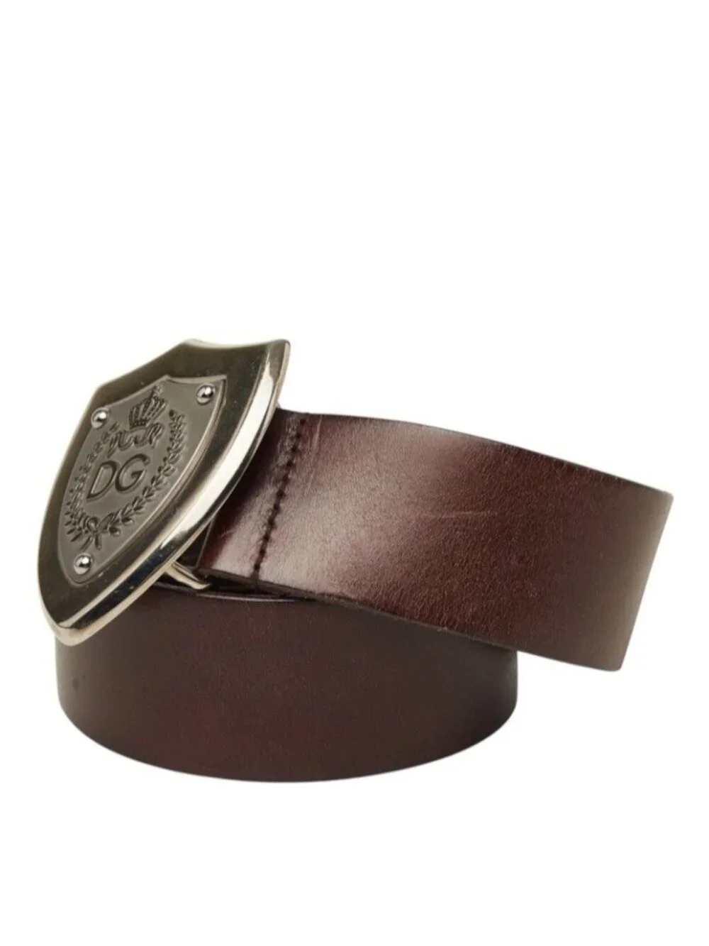 Dolce & Gabbana DG Logo Crown Emblem Belt Brown Leather Metal